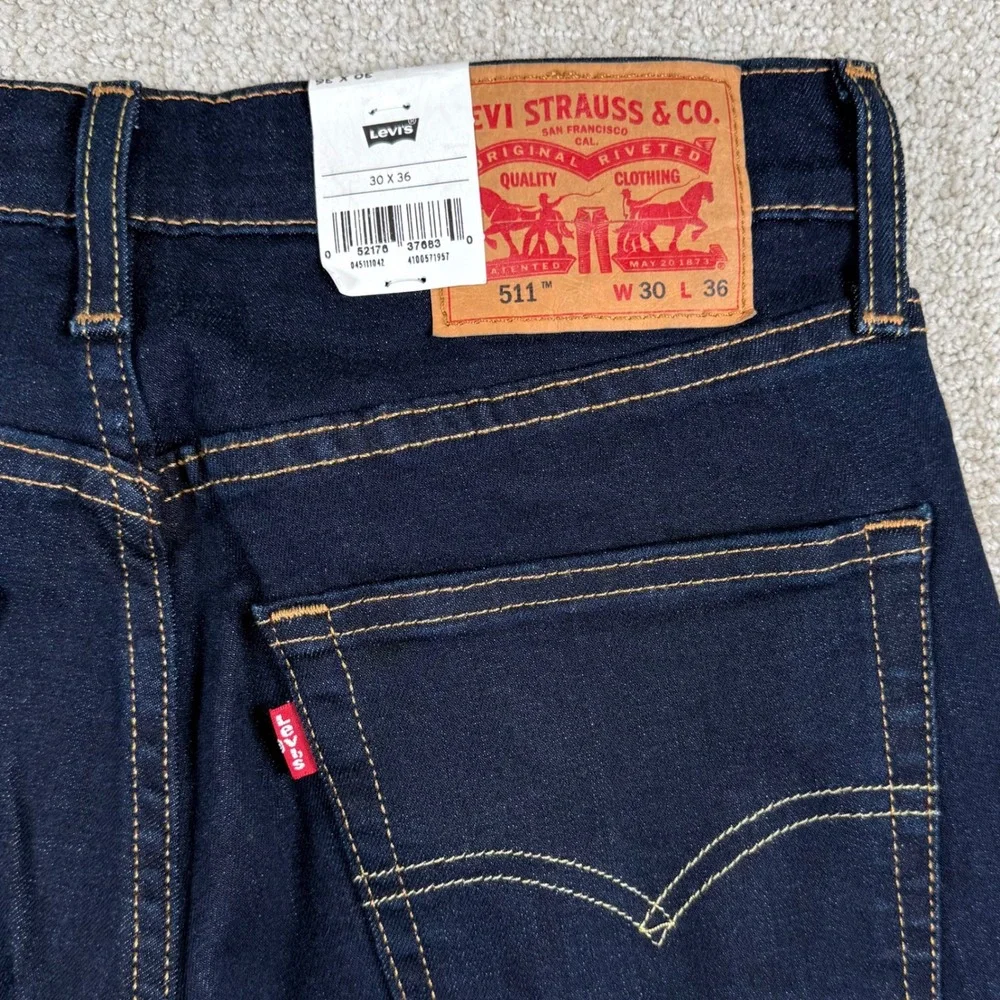 NEW Levi's Flex 511 Mens 30x36 Slim Fit Performance Dark Denim Blue Jeans